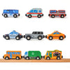 9 Piece Wooden Cars with Magnets - City Vehicles, Emergency Trucks, School Bus, Police, Fire, Ambulance, Taco Truck Toy - Community Helpers Play Set
