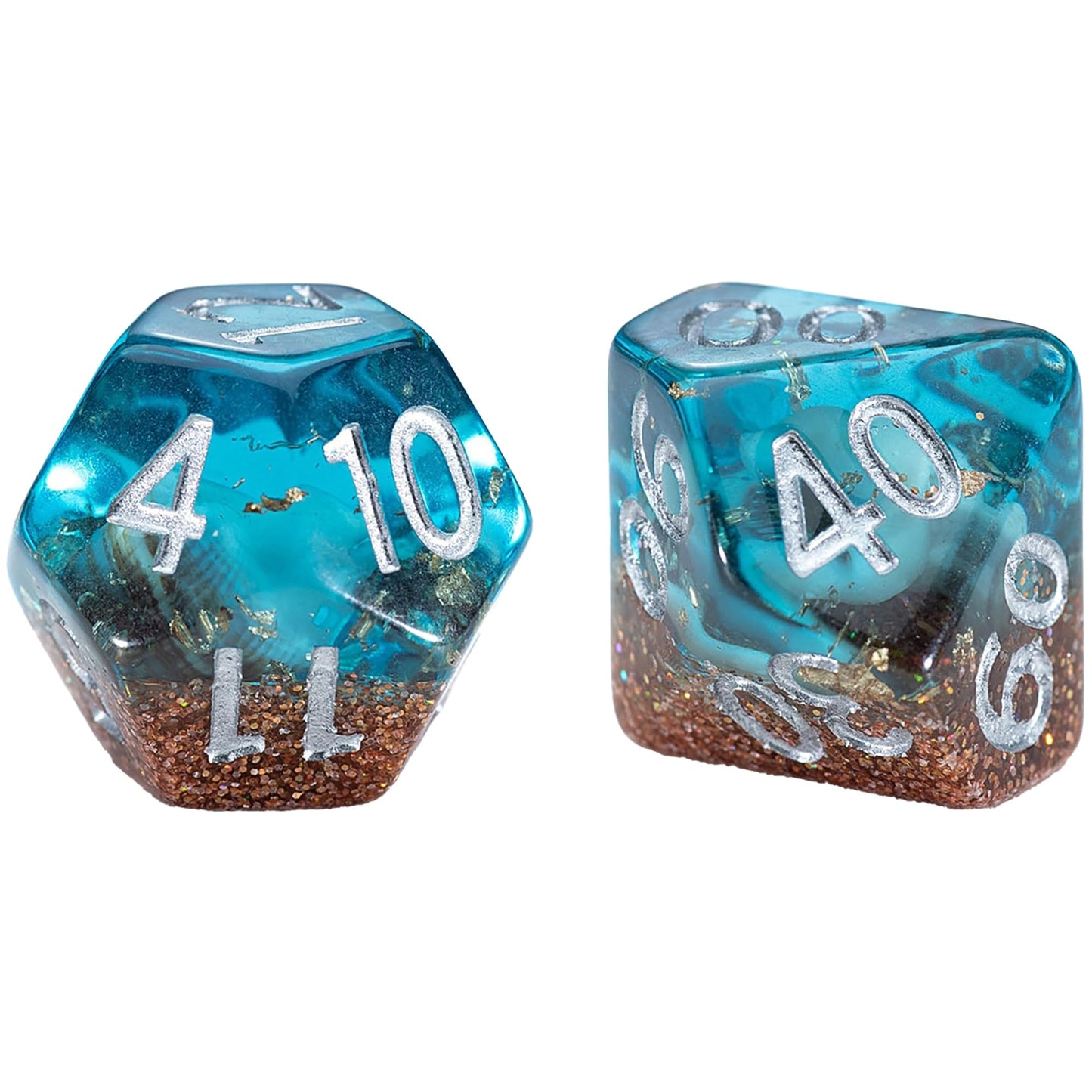 Gate Keeper Games and Dice: Inclusion Dice: Biome - Deep Sea - 7pc Set, Aquatic Blue, Sand & Conch Shell Inclusion, 7 Resin Dice for Role Playing
