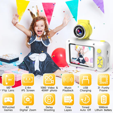 ARNSSIEN Kids Camera for Toddlers with 180° Flip Lens, 2.4 Inch IPS Screen Toddler Digital Camera for Kids 3-12, 32GB Card Included, Birthday Present