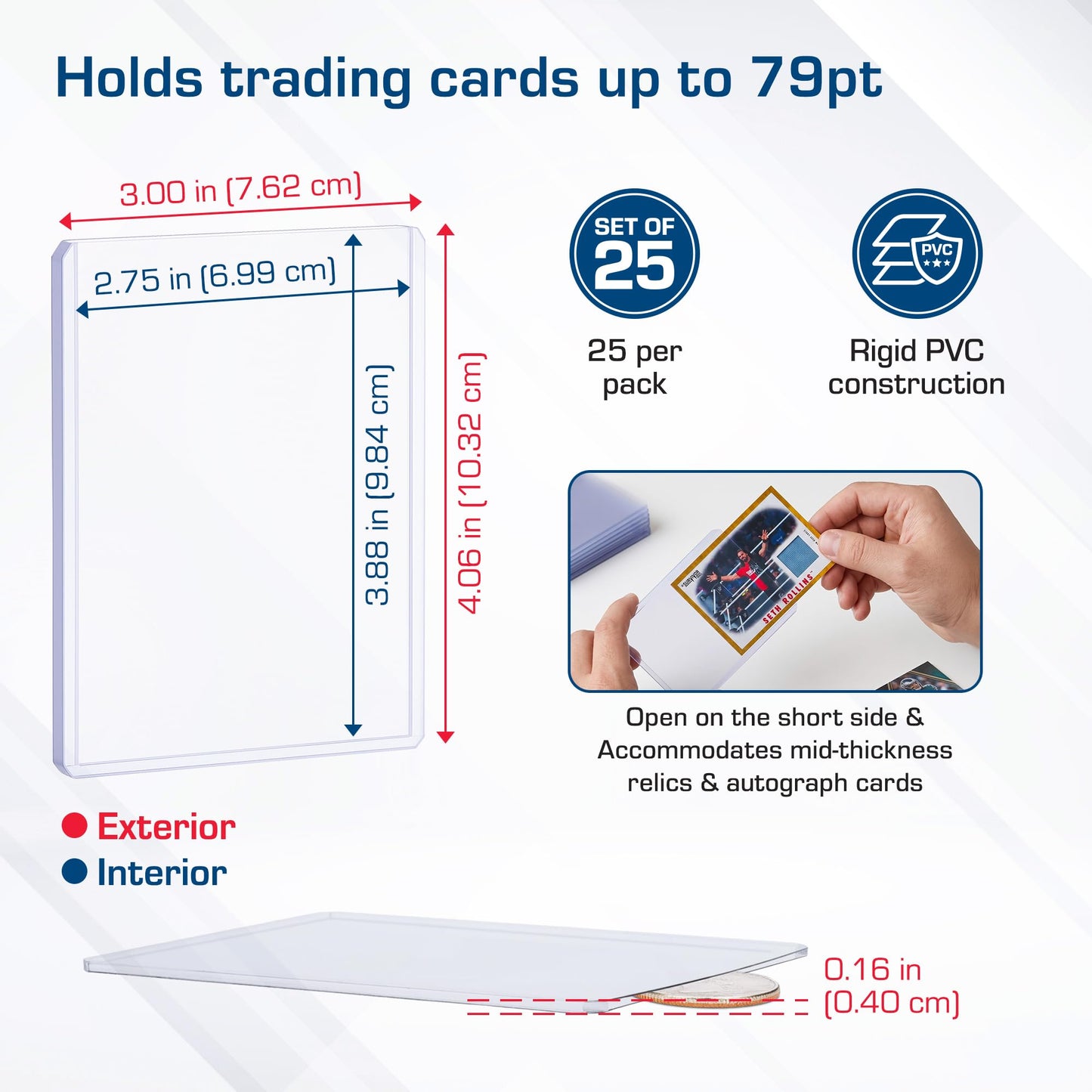 BCW 79 PT. Thick Card Topload Holder - Pack of 25 | Durable Rigid PVC Toploader | Toploaders for Memorabilia, Jersey, Patch, and Relic Cards | Ideal