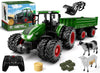 Remote Control Tractor Toys for Boys | Metal Hood & 8 Rubber Tires, 1:24 Scale 2.4 GHz RC Truck Farm Vehicle Playset with Detachable Trailer, Front