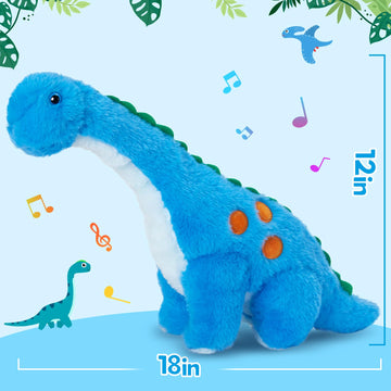 Houwsbaby 14" Blue Musical LED Dinosaur Stuffed Animal Floppy Diplodocus Plush Toy Singing Light Up Adorable Long Neck Lullaby Animated Soothe Baby