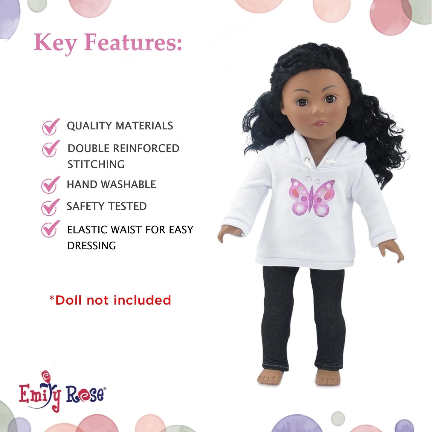 Emily Rose 18-inch Doll Clothes White Hoodie Sweatshirt and Stretch Blue Jeans - Casual Outdoor Clothing Outfit | Doll NOT Included | USA Business |