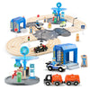 JugueteLand 59 Pcs Wooden Train Set for Toddlers, Toy Train with Track for Kids Ages 3-6, Deluxy Double Track City Police Station Railway Playset