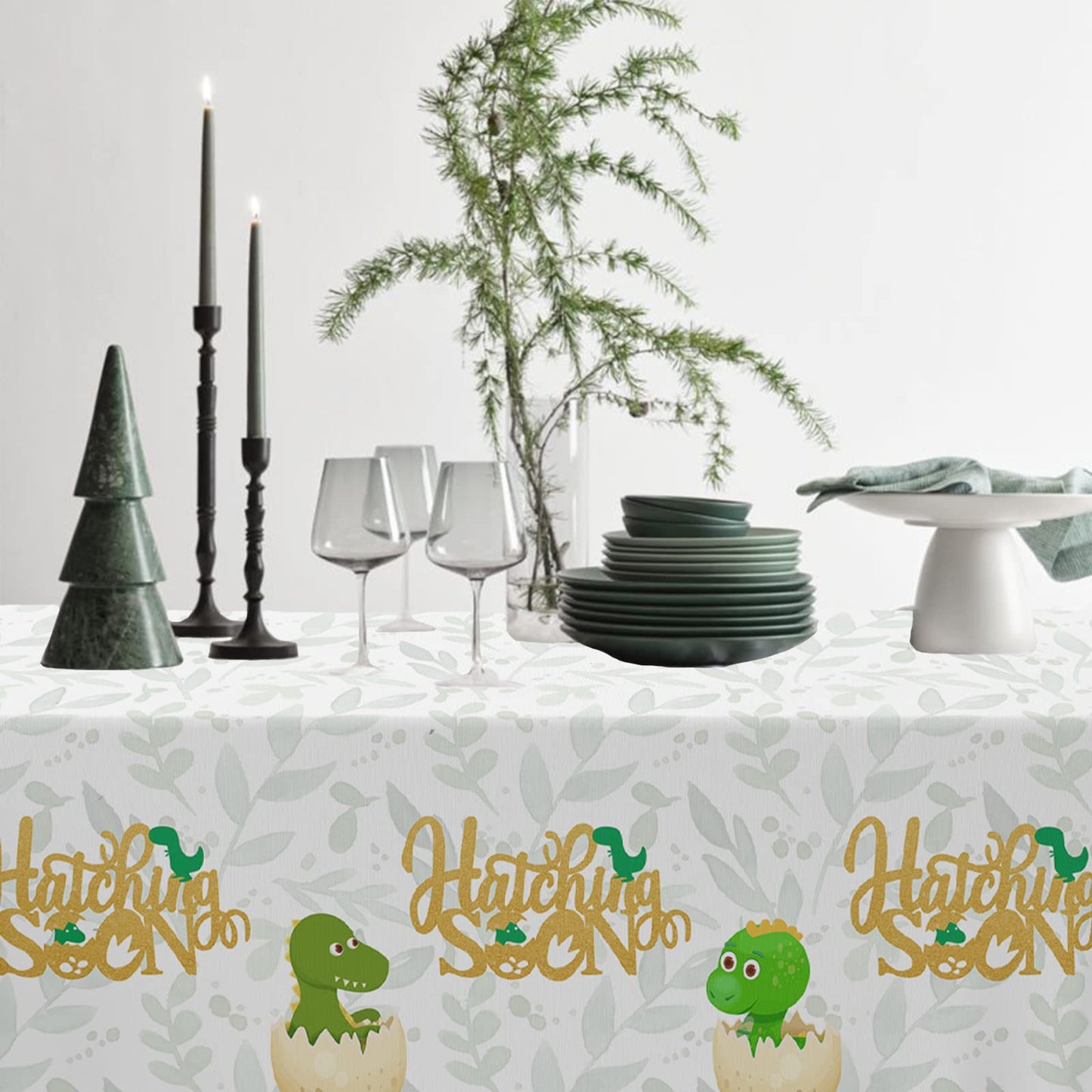 Hatching Soon Little Cute Dinosaur Tablecloths Dinosaur Egg Rectangular Table Covers Supplies for Kids Boys Girls Baby Shower Dinosaur Theme Birthday
