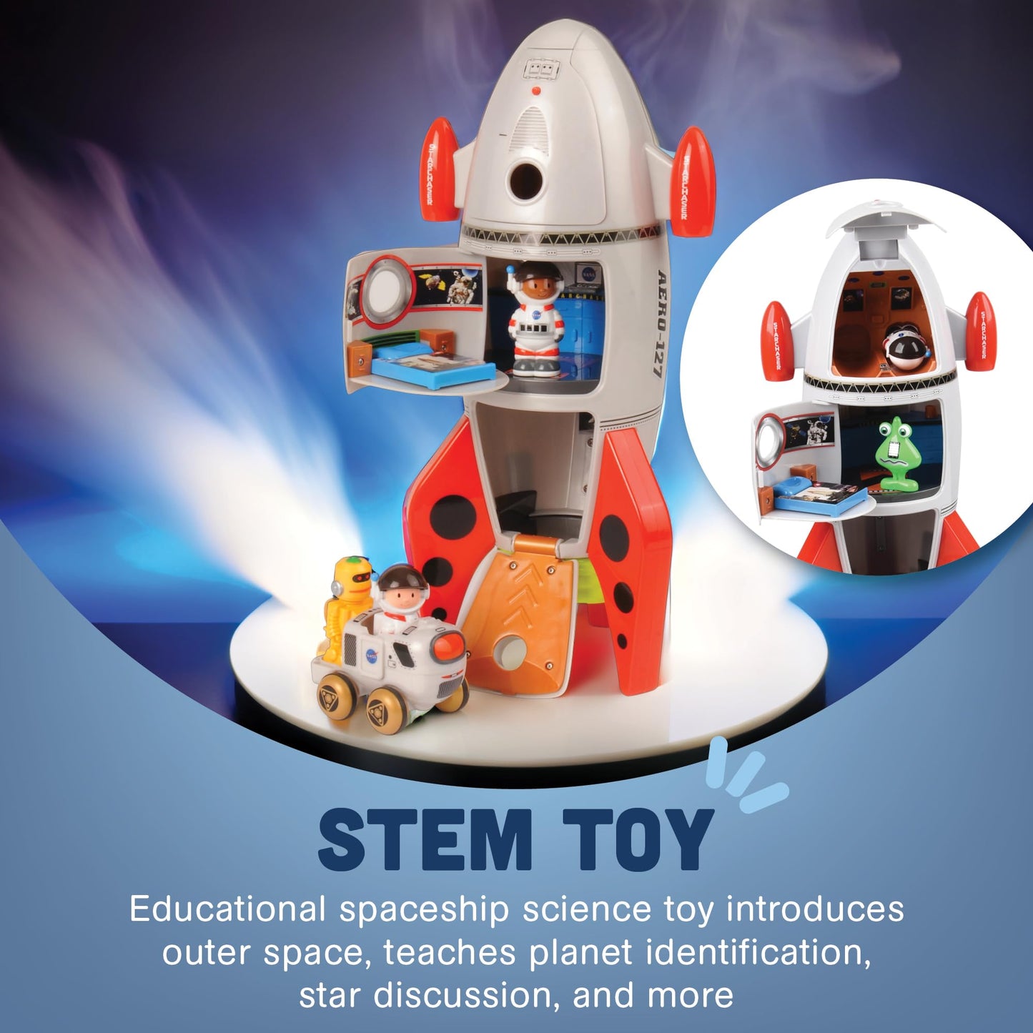 CP Toys Space Mission Rocket Ship Toy, Includes Astronaut Figurines, Aliens and Vehicle, Space Gifts, STEM Toddler Toys for Kids 3 Years and Older