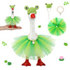 Mini Desk Goose Outfits Desktop Geese Clothes with Frog Shape Knitting Hat 7 Inch Goose Summer Green Tutu Dress Desk Goose Accessories Customs
