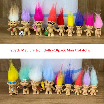 Yintlilocn 18pcs Lucky mini Troll Dolls Set,PVC Vintage Troll Doll