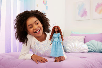Mattel Disney The Little Mermaid Ariel Fashion Doll on Land Wearing Signature Blue Dress, Inspired by the Movie