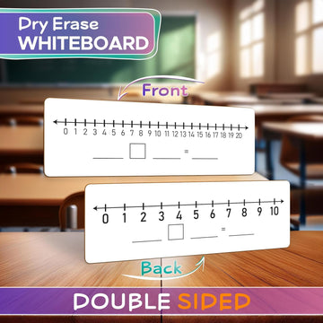 SCRIBBLEDO 10 Pack Dry Erase Number Line White Boards 4x12 Double Sided 1-10 & 1-20 Numberline Math Manipulatives for Kids Students Teachers Classroom
