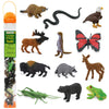 Safari Ltd In The Woods TOOB - Figurines: Elk, Otter, Monarch Butterfly, Black Bear, Snake, Eagle, Beaver, Doe, Grasshopper, Frog, Raccoon, Bison
