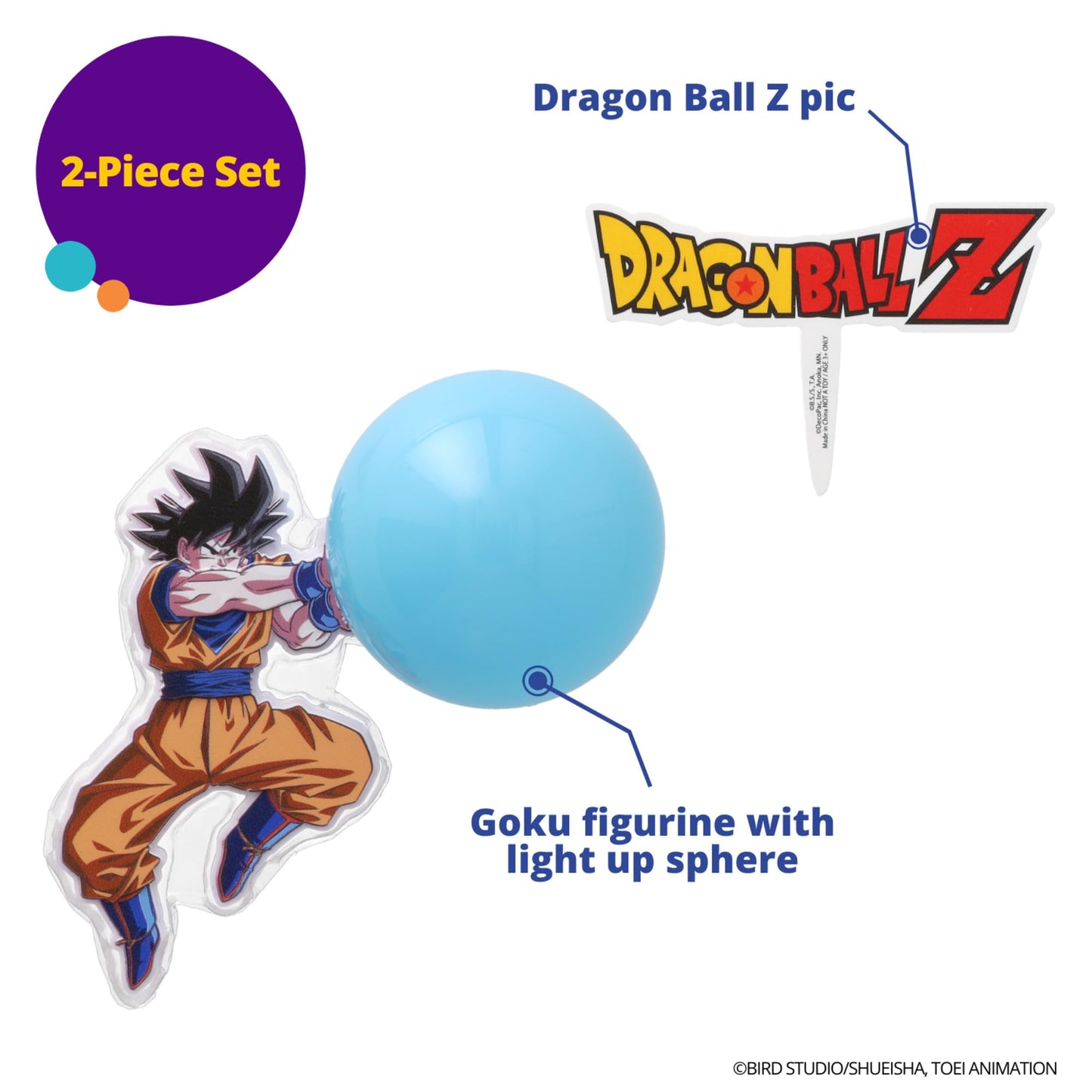 Dragon Ball Z Cake Topper | Light Up Goku & Spirit Blast Decoration With Pic | Ready To Use Birthday Cake Topper, Batteries Included - 2 Piece Set