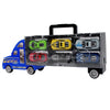 7pc Thunder Wheels Toy Truck Diecast Race Car Carrier Set - Blue