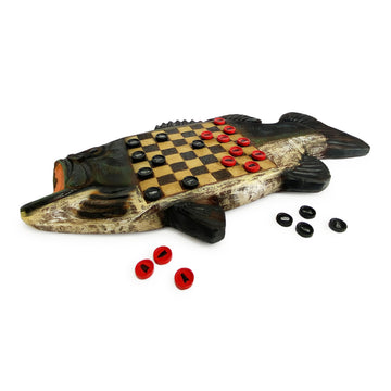 Rivers Edge Products Rivers Edge Products Checkerboard Set with 28 Checkers - Decorative, Rustic Checker Board for Fun Game Night, Cabin, Lodge