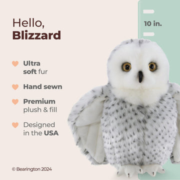 Bearington Blizzard Owl Stuffed Animal - 10" Realistic Stuffed Owl Plush Toy with Soft White Fur and Lifelike Details - Cuddly Plushies Gift for Kids