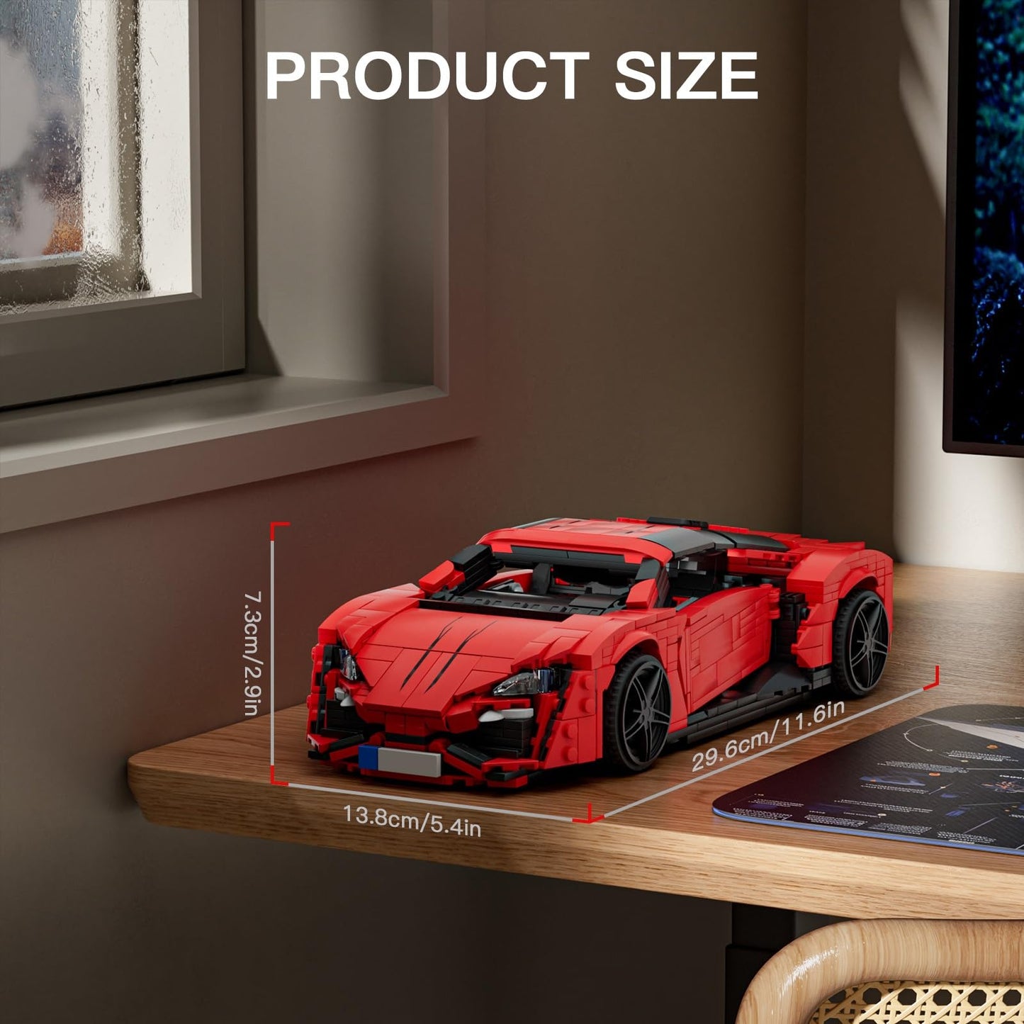 Mould King Car Building Set, 1:12 Scale Red Sports Vehicle, 1311 Pcs