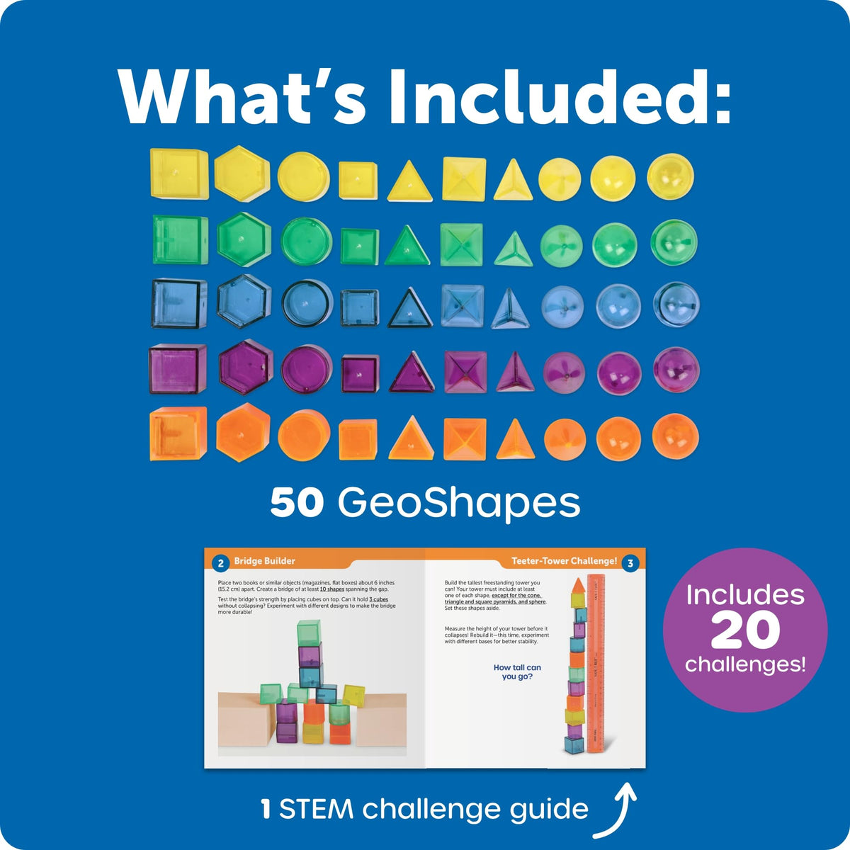Learning Resources STEM Explorers GeoShape Challenge - 3D Geometry School Shapes, Montessor Math Manipulatives, Critical Thinking, STEM Homeschool,