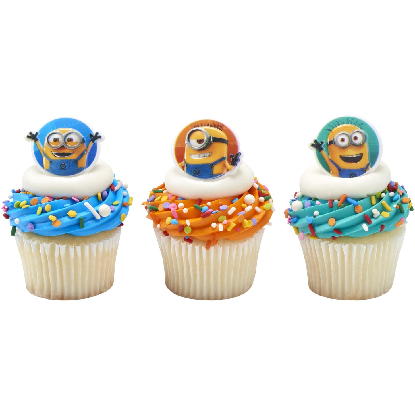 DecoPac Minions Cupcake Rings, 24 Despicable Me™ Cupcake Decorations, Phil, Carl and Bob - 24 Pack