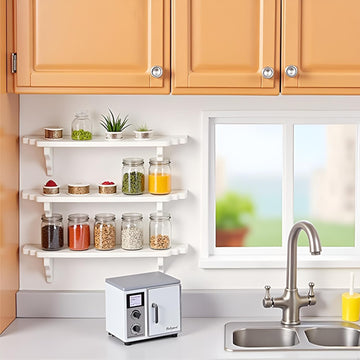 2Pcs White Dollhouse Wall Shelf,1:12 Scale Miniature Dollhouse Decor Accessories, Doll House Storage Wall Shelf for Kitchen Scene DIY Craft Ornament