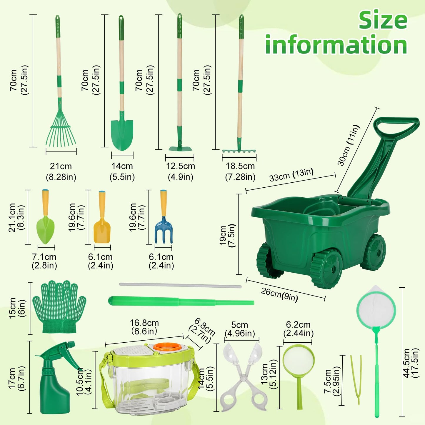16Pcs Kids Gardening Tools,2-in-1 Kids Garening Wheelbarrow Toys
