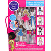 Barbie: Fabric Fashions Paper Dolls - Design Playset, 4 Dolls & Stands, Mix & Match Adhesive Outfits, Stickers-Gems-Ribbon, Storage Package, Kids 3+