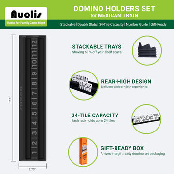 Auolis Domino Holders for Mexican Train, Set of 4 Stackable Trays, 24-Tile Capacity Each, Plastic Racks for Family Game Night
