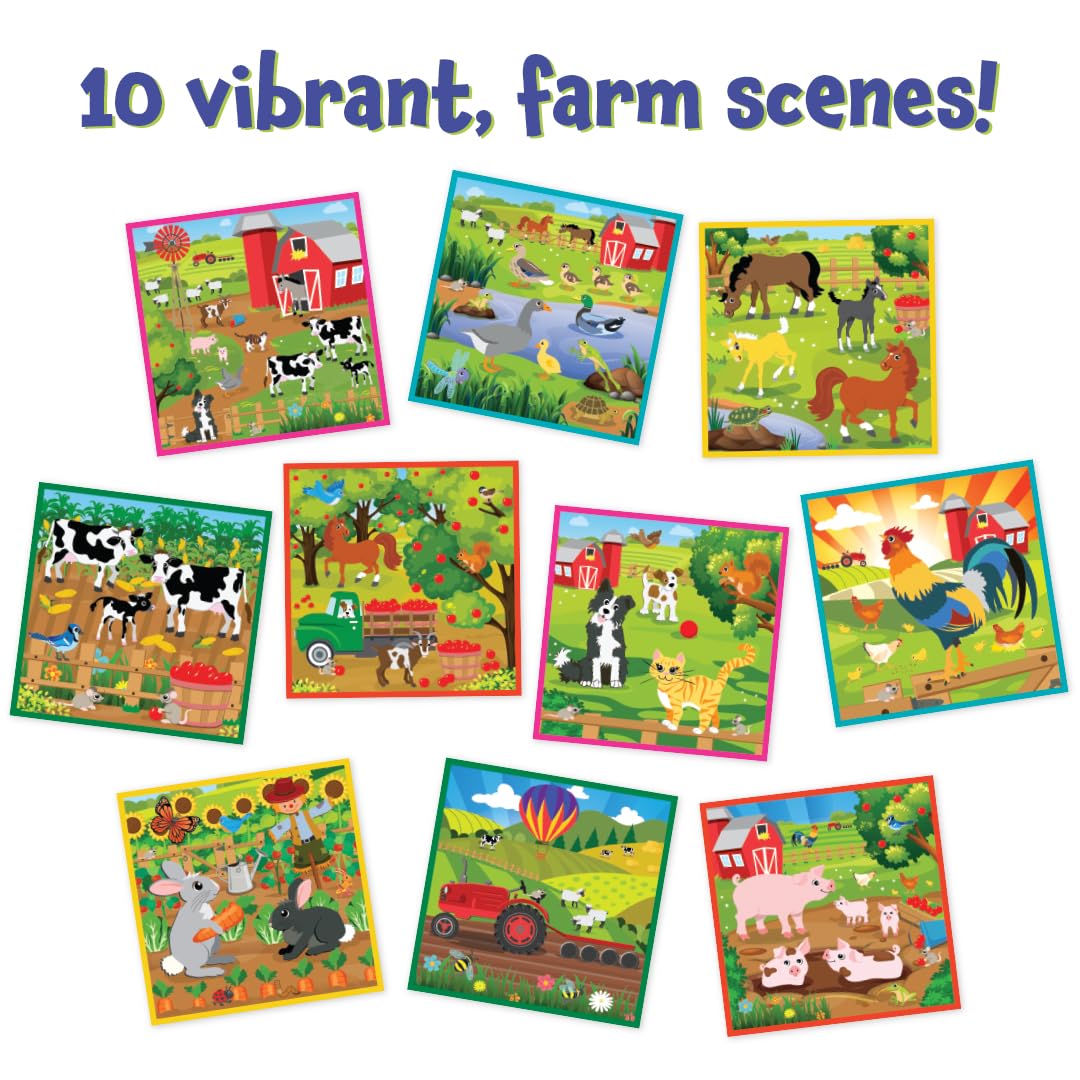 READY 2 LEARN Magic Scratch Paper - Farm - 10 Vibrant Scenes - Scratch Art for Kids - Reveal Colorful, Farmland Designs