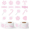 DSjuedui Pink Candy Cane Gumdrop Roll Stickers - 1000Pcs Pink Peppermint Self-Adhesive Decals for Kids, Christmas Joy Candy Theme Stickers for Party