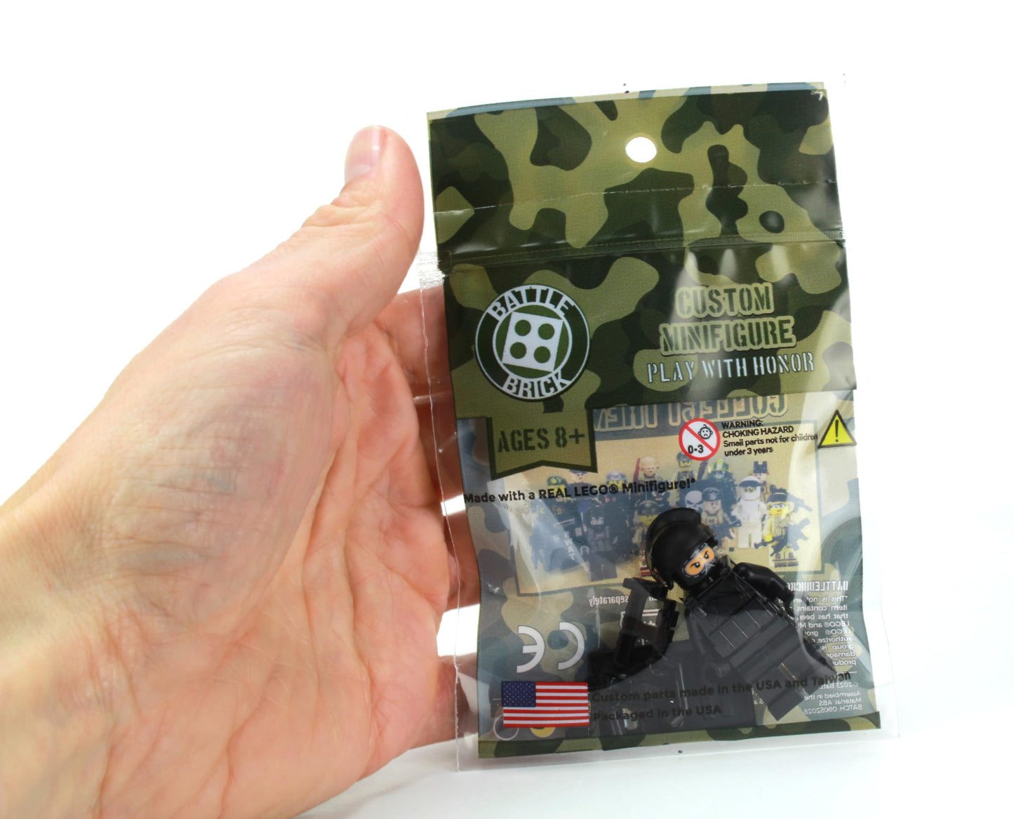 Battle Brick 1.6 Inches Tall SWAT Police Officer Heavy Riot Control Custom Minifigure | Packaged in the USA | Genuine Military Minifig | Great Gift