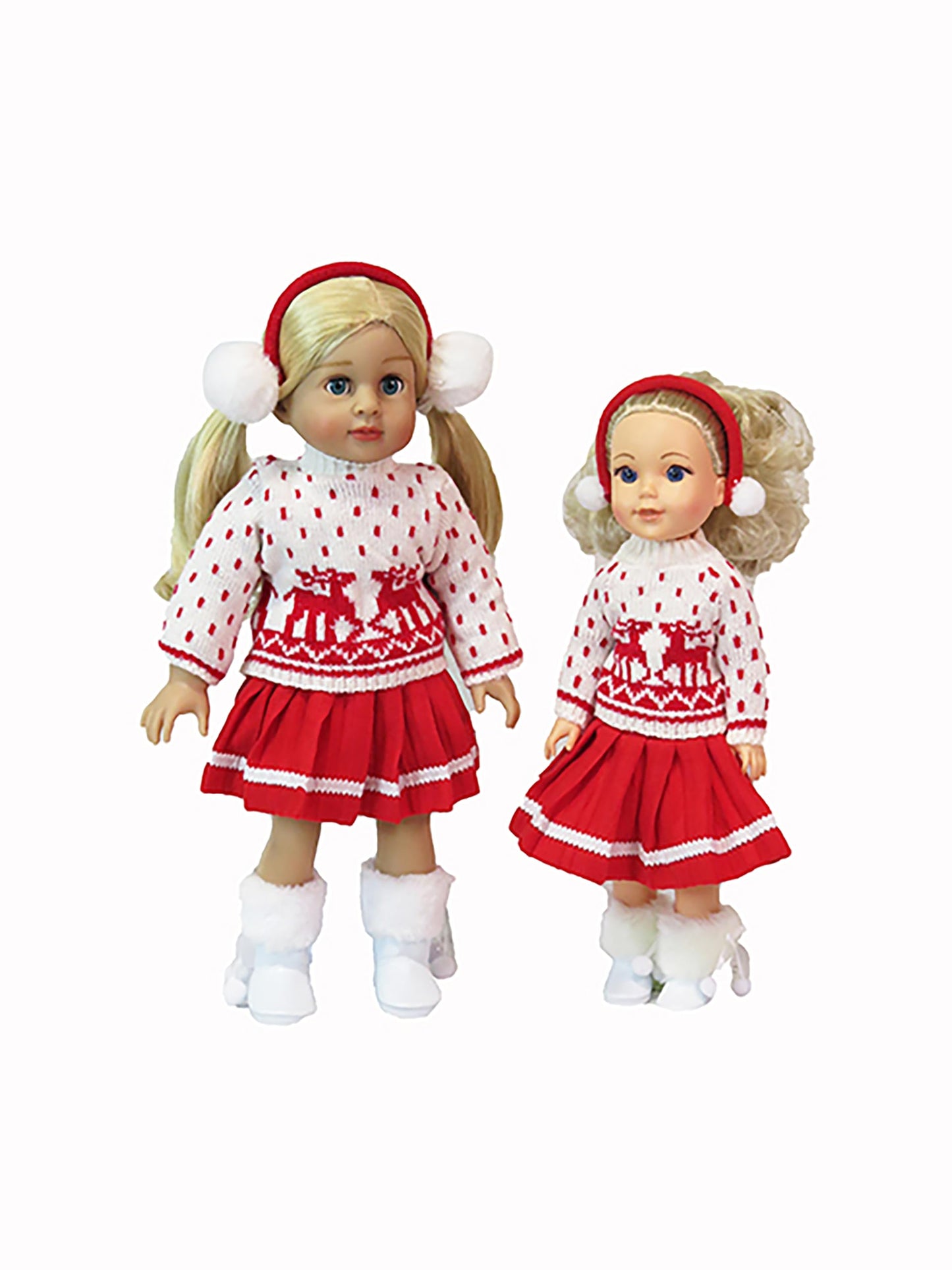 Red Reindeer Skirt Outfit 3pc for 14-Inch Dolls | Premium Quality & Trendy Design | Dolls Clothes