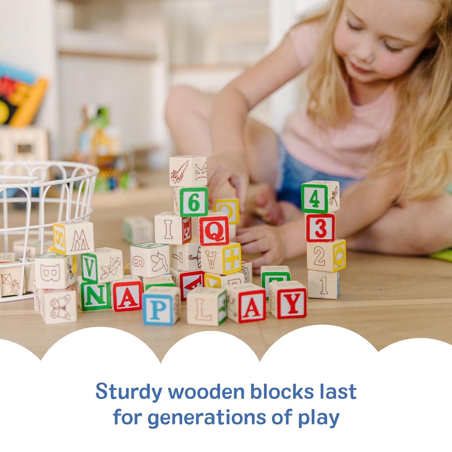 Melissa & Doug Deluxe Wooden ABC/123, 50-Piece Set of Classic Letter & Number Wooden Blocks (1” x 1”) with Storage Pouch, Sorting & Stacking Toys for