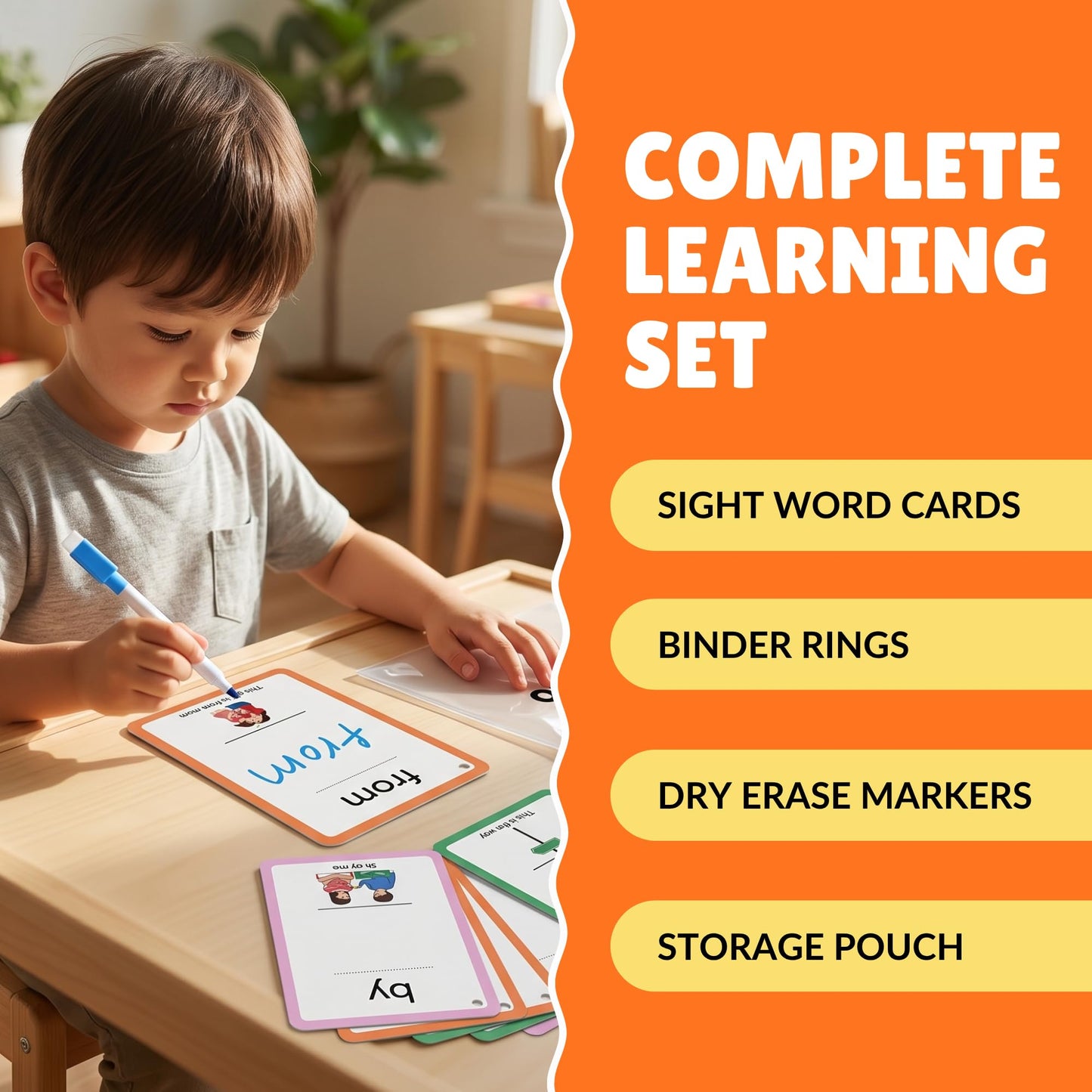Sight Word Flash Cards - 100 Fry & Dolch Dry Erase Flash Cards with Markers for Kids Ages 4-8 - Reading Flash Cards, Writing & Spelling Practice