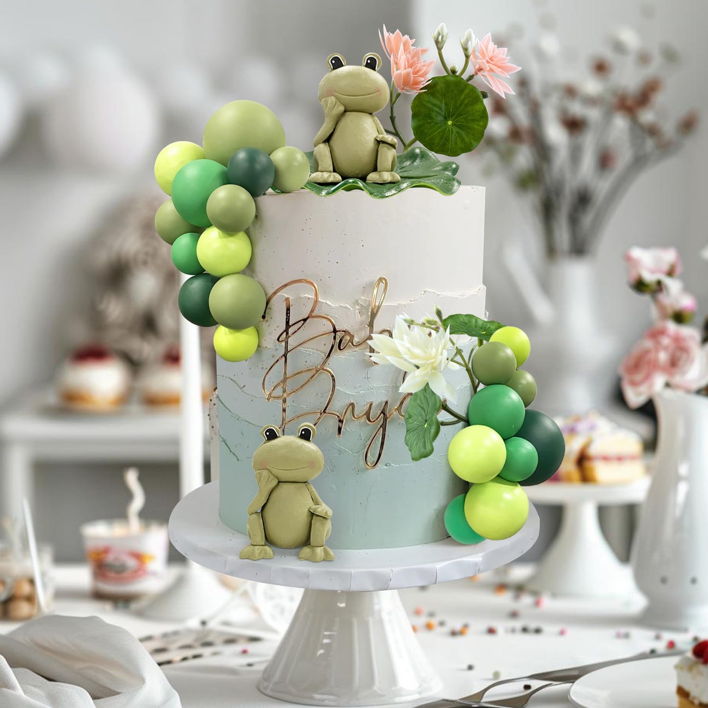 25 PCS Frog Cake Topper Frog Cake Decorations Ball Cake Topper for Frog Birthday Rainforest Party Decoration