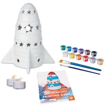 MindWare Paint Your Own Porcelain: Rocket Light with 2 Tea Lights, 12 Paints & 2 Brushes - Creative paintable Pottery Crafts & Gift Kits for Kids