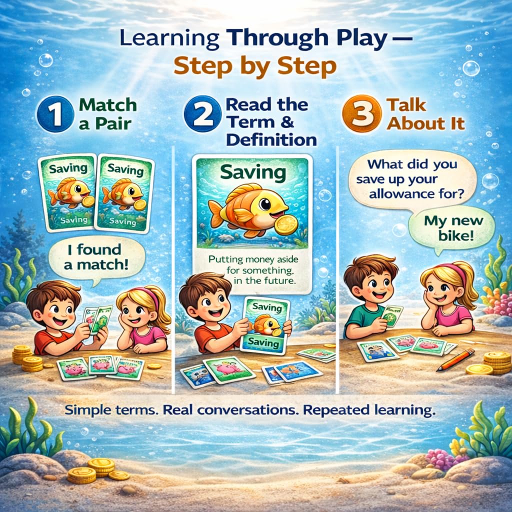 Finance Go Fish - 3-in-1 Financial Literacy Card Game for Kids Ages 5-12 | Go Fish, Memory & Old Maid | Educational Money Vocabulary Deck (Combo)