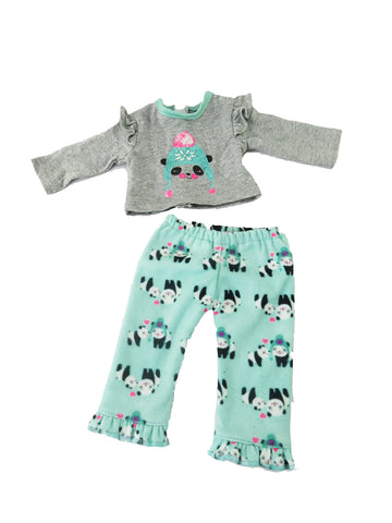 American Fashion World Winter Panda Pajama Set for 18-Inch Dolls | 2 Piece | Premium Quality & Trendy Design | Dolls Clothes | Outfit Fashions