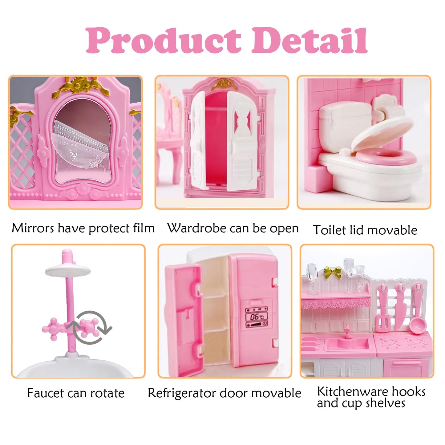 75 Pcs Dollhouse Furniture Set Accessories,Small Dollhouse Miniature Pretend Play Family Toys Gift,Toddler Boy Girl Kid 3Y+ Mini