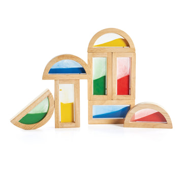 Guidecraft Rainbow Blocks - Sand: Wooden Sensory Building Toy, Skills Building Stacking Blocks for Kids, Multi-colored Sensory Block Play Set