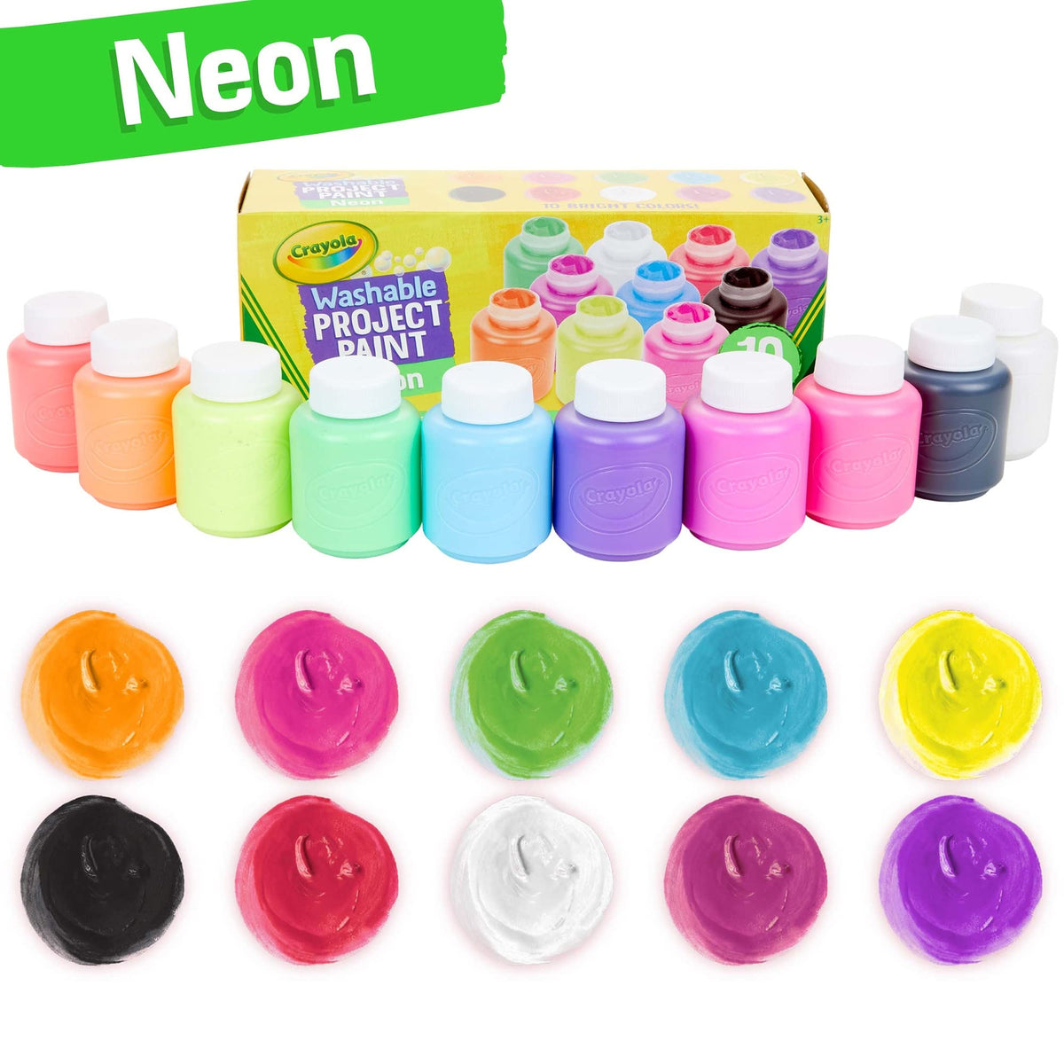 Crayola Washable Kids Project Paint - Neon (2oz), Arts & Crafts Supplies for Kids, Preschool & Kindergarten, Gifts, Ages 3+