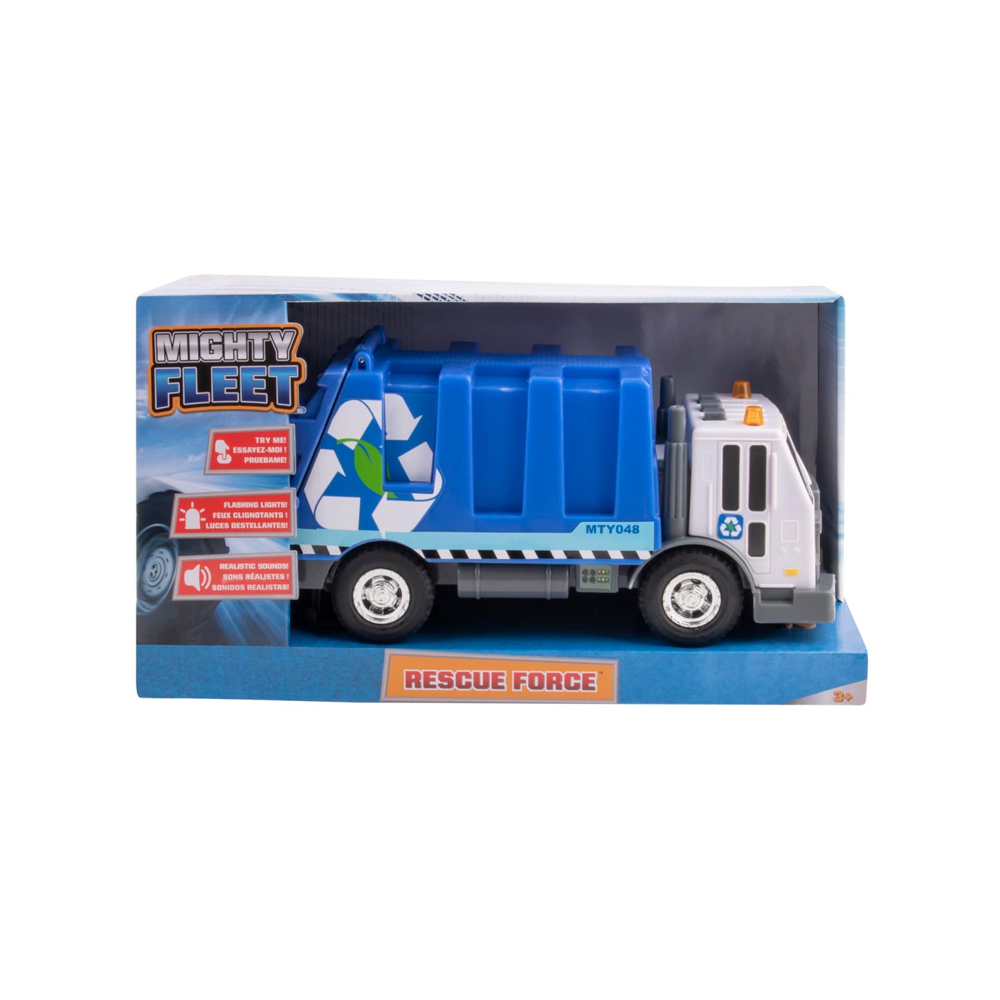Mighty Fleet Rescue Force 12" Garbage Truck Toy - Realistic Lights & Sounds, Detachable Recycling Bin, Durable Free-Wheeling Design - Ages 3+
