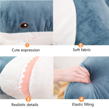 XIAOHONG 39 inch Giant Shark Stuffed Animal,Soft Shark Cushion Pillow Shark Plush Pillows,Chubby Stuffed Shark Toy Kid's Room Décor,Perfect Stress