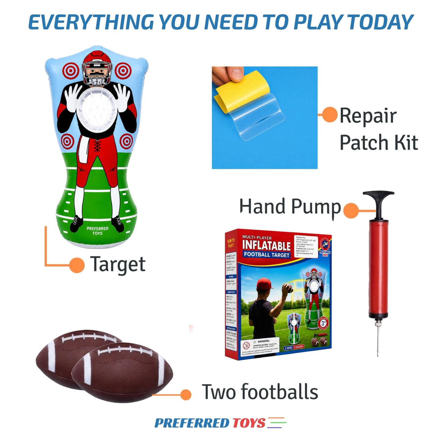 Preferred Toys 65 Inch Inflatable Football Target Toss for Kids, Red/Blue