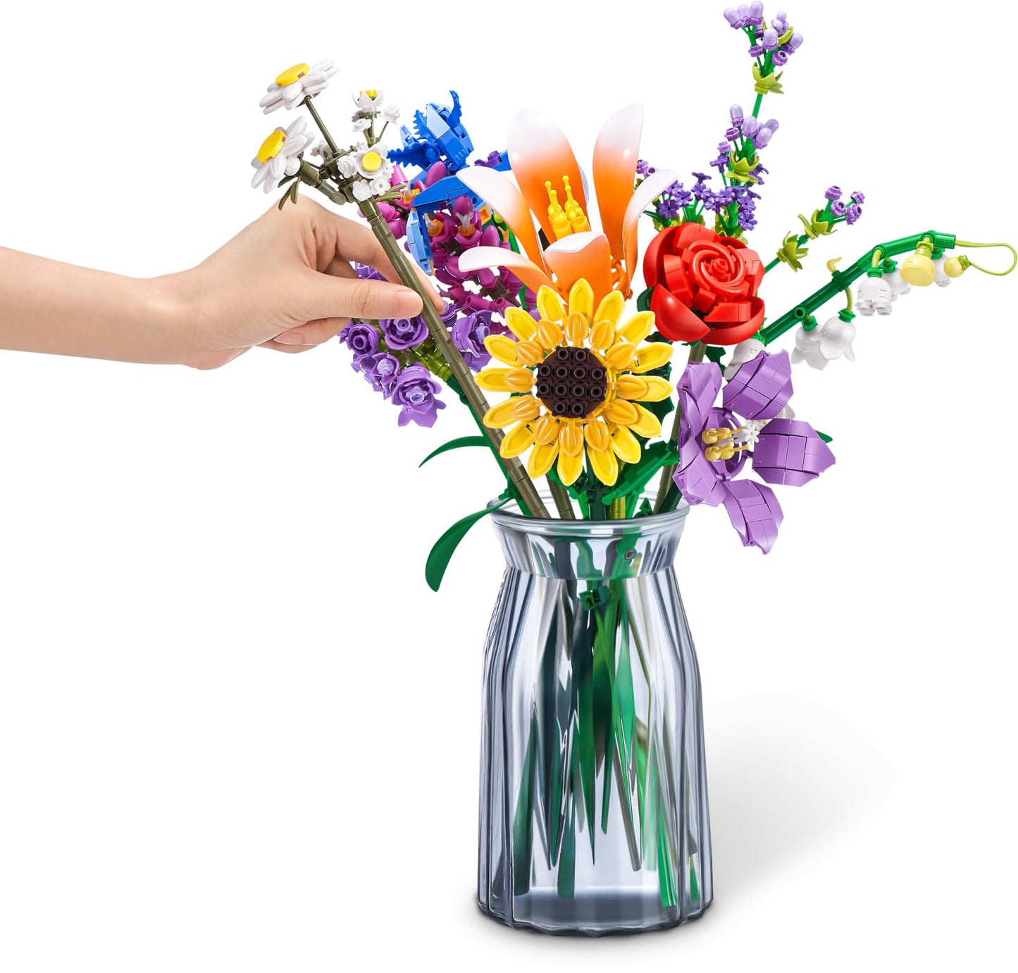 ZURU MAX Premium Garden Building Bricks Collection, Long Flowers Set with 2 Flowers, up to 233 Pieces, 10 Designs to Collect