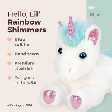 Bearington Rainbow Shimmers Unicorn Stuffed Animal - 10" Fluffy and Cuddly White Stuffed Unicorn Plush with Soft Plush Fur for Play and Cuddles