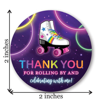2"" Round Neon Rainbow Glow Roller Skating Thank You Party Favor Stickers - Set of 40