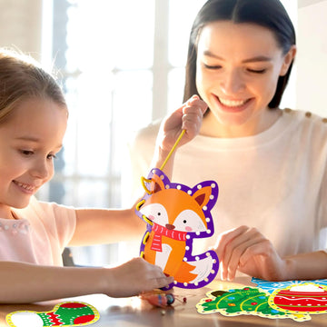 Winter Animal Lacing Cards 12 Packs Sewing Kits for Kids Christmas Cardboard Sewing Cards Lacing Games for Developing Imagination School Learning