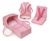 Badger Basket First Class 5-Piece Doll Travel Set for 18-Inch Dolls - Includes Travel Bed, Carrier, Reversible Blanket, and Accessories in Pink Stars