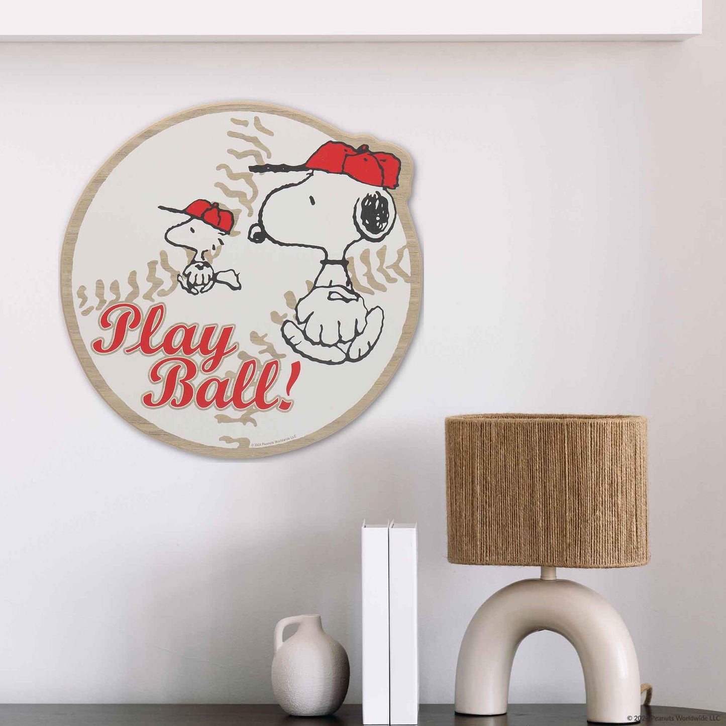 Peanuts Snoopy and Woodstock Play Ball Baseball Wood Wall Decor