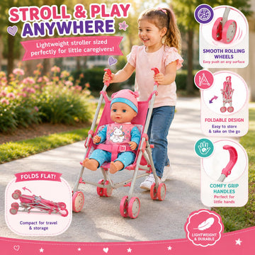 Liberty Imports Kids 18-Piece Newborn Talking Baby Doll Stroller Nursery Role Play Set w/ Playpen, Play Mat, Potty Training, Accessories (14" Doll
