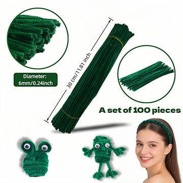 Dark Green Pipe Cleaners, 100 Pieces Chenille Stems for DIY Crafts, Arts and Festival Decorations, 6mm x 12 Inch